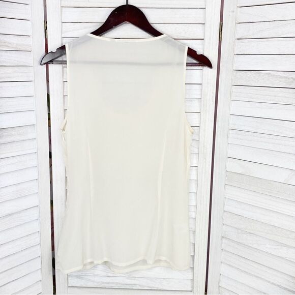 Halogen Ruffle Trim Neck Sheer Silk Sleeveless Top Cream Small - Picture 8 of 12